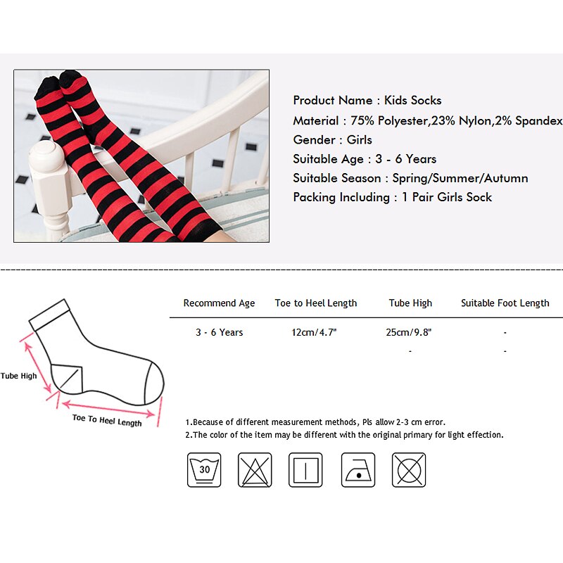 5 Colors Summer Girls Thin Knee High Socks for Children 3-6Y Red and White Striped Tube Long Socks Kids