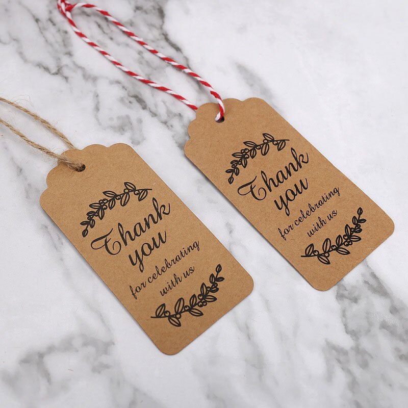 100PCS Kraft Paper Tags DIY Handmade Thank You Multi Style Crafts Hang Tag With Rope Labels Wrapping Supplies Wedding Favor