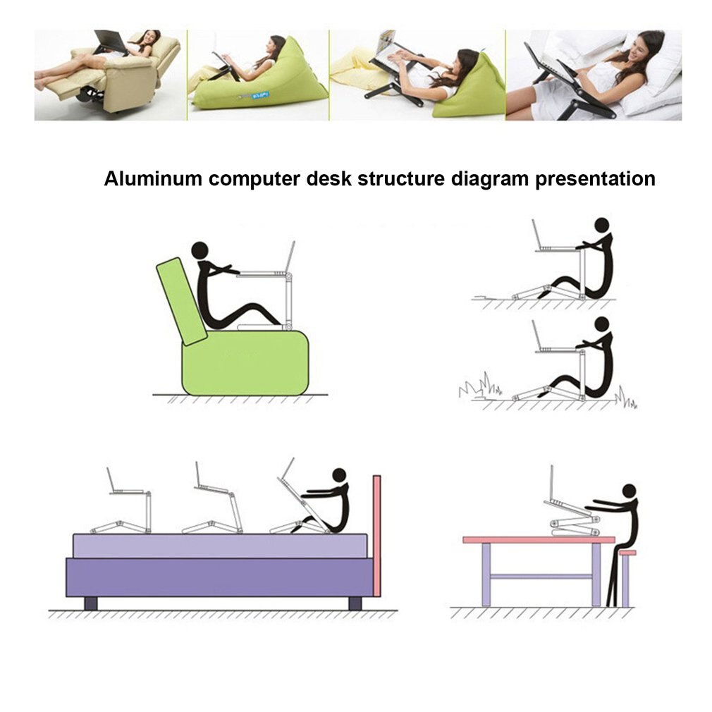 Verstelbare Aluminium Laptop Bureau Draagbare Ergonomische Tv Bed Lapdesk Lade Pc Tafel Stand Notebook Tafel Desk Stand Met Muismat