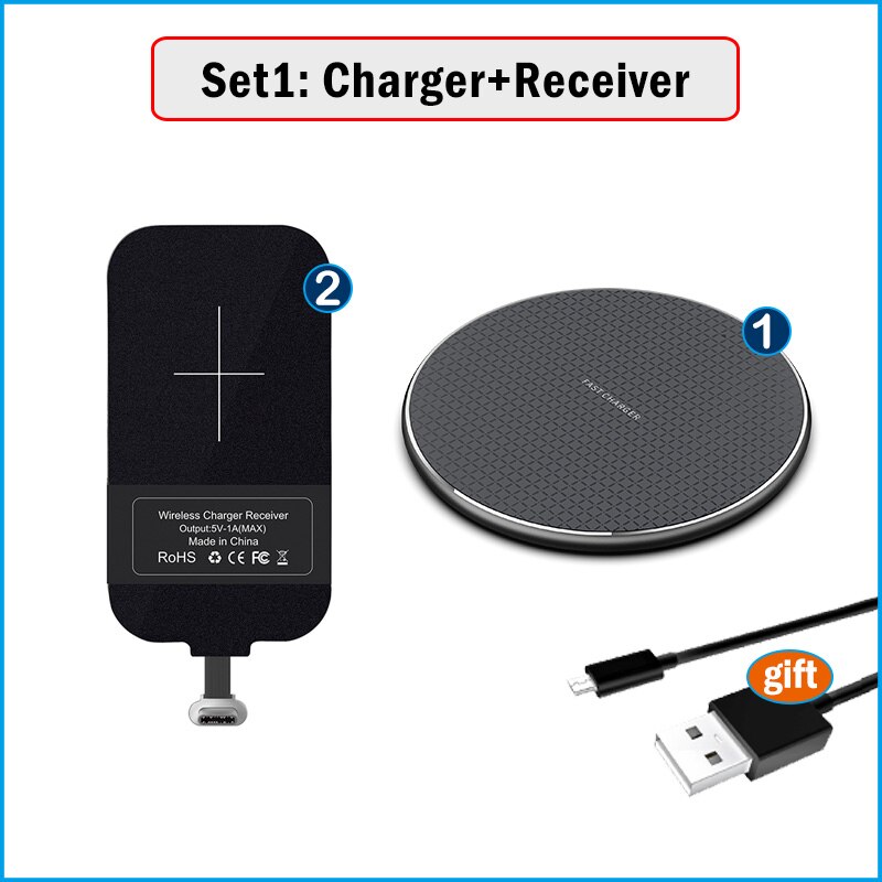Qi Draadloos Opladen Adapter Voor Samsung Galaxy A12 A22 A32 A42 A52 A72 4G 5G Draadloze Oplader + usb Type-C Ontvanger: Receiver and Charger