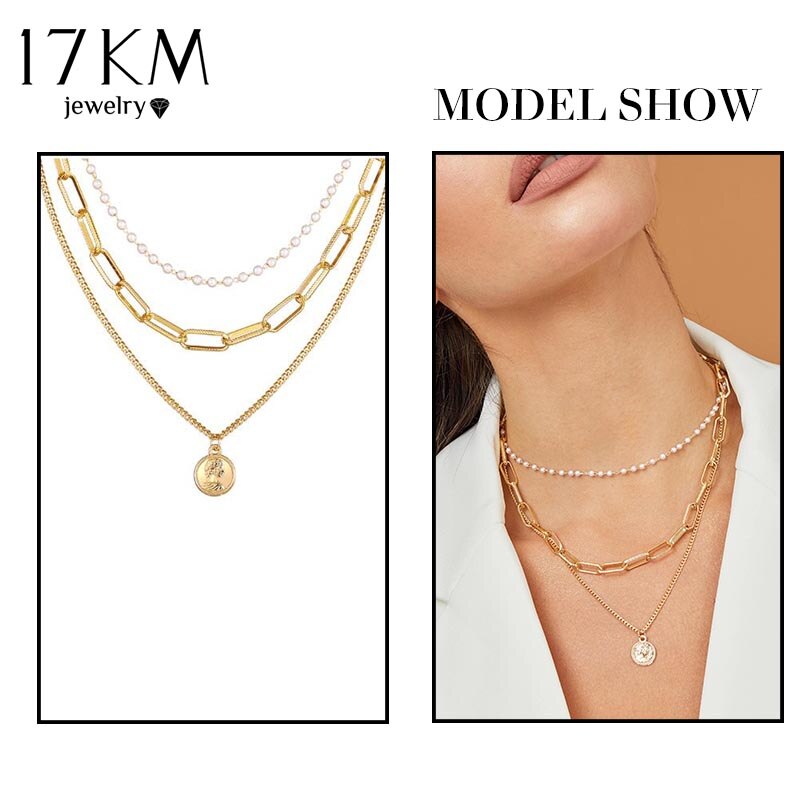 Vintage Multi Layer Lock Necklaces Chain For Women Gold Heart Key Pendants Necklace Party Jewelry: CS5252