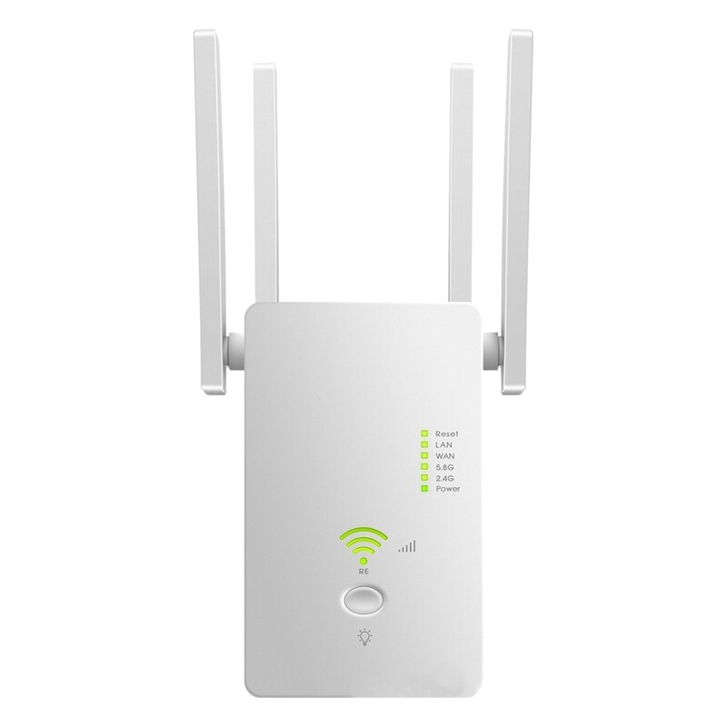 WiFi Repeater Signal Amplifier 1200M Wireless Router Network Extender 2.4/5.8G WiFi 2 Ports (EU Plug)