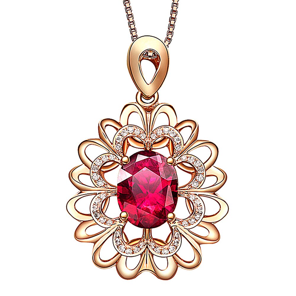 Vintage blume rubin edelsteine rot kristall zirkon diamant anhänger halsketten für frauen rose gold luxus schmuck halsband bijoux: Default Title