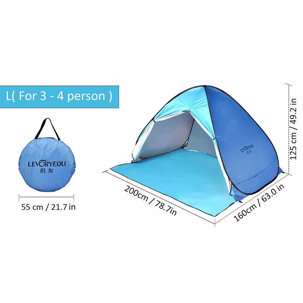 Automatic Instant Pop Up Tent Potable Beach Tent Lightweight Outdoor UV Protection Camping Fishing Tent Cabana Sun Shelter: Curtain Blue L