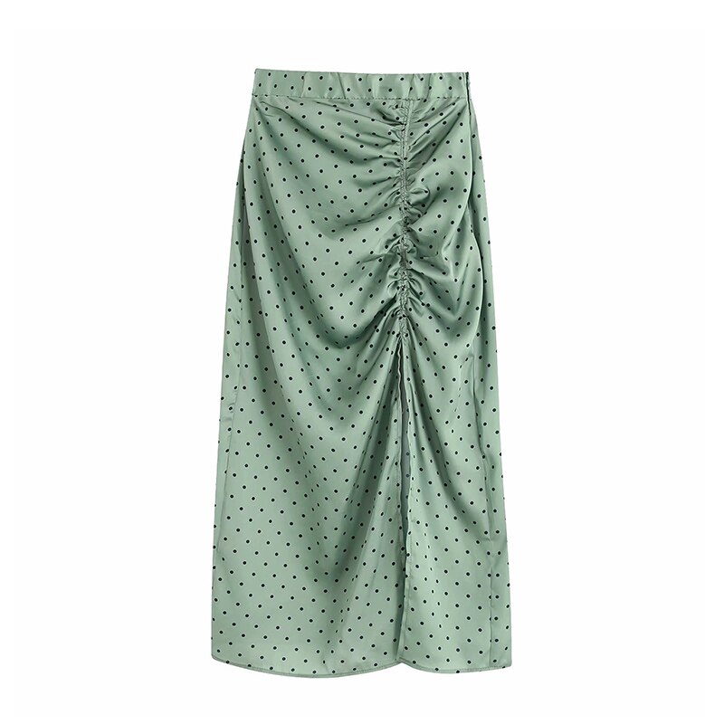 Falda Midi plisada de lunares Vintage para Mujer, , cintura elástica, falda con cremallera lateral, Faldas elegantes para Mujer: L