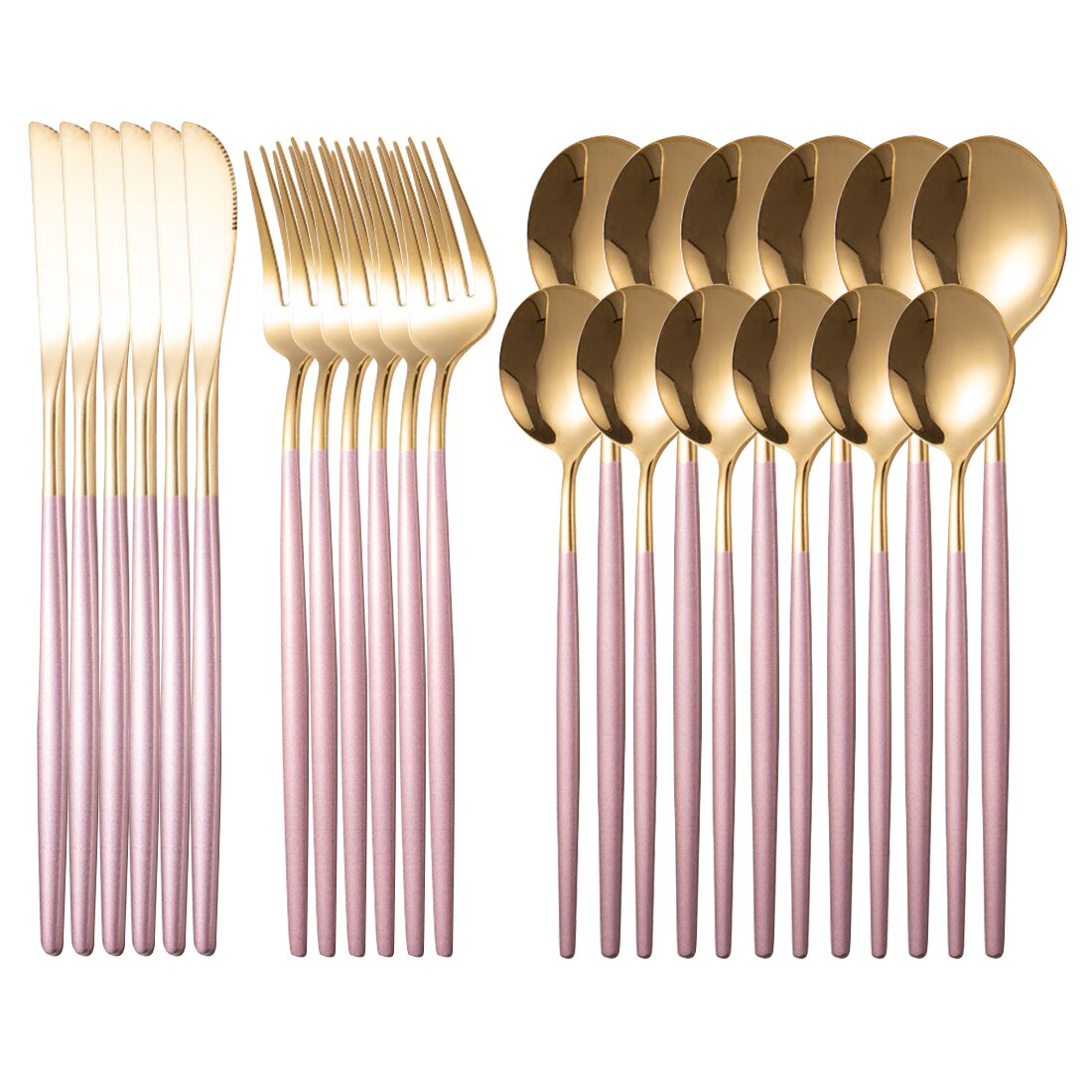 24Pcs Platinum Gold Kitchen Tableware Set Cutlery Set Stainless Steel Dinnerware Set Gold Knife Fork Spoon Dinner Set Dishwashe: 24pcs-pink gold