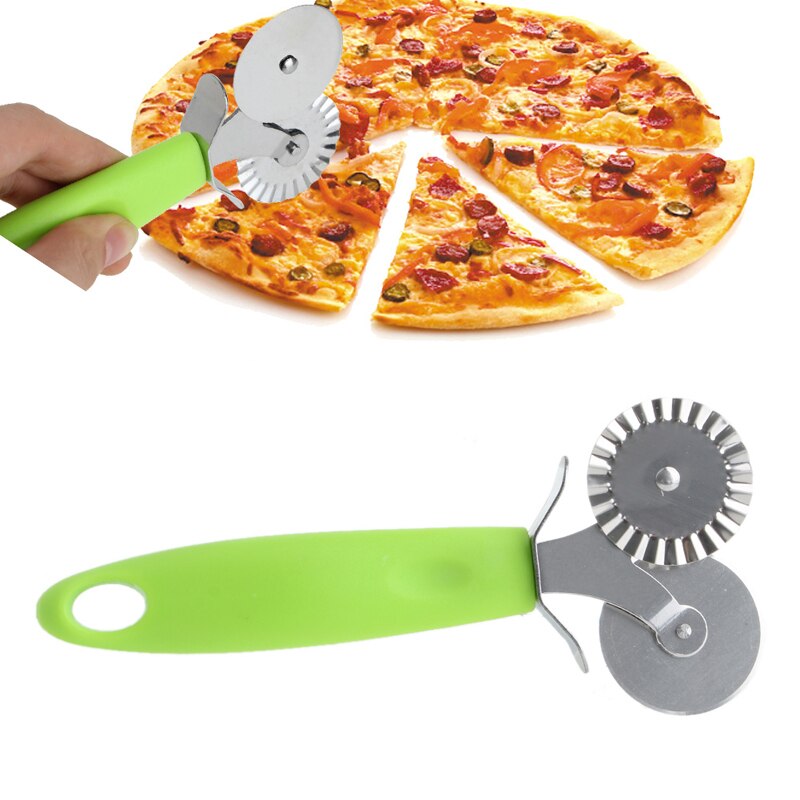Dubbele Roller Pizza Mes Cutter Gebak Pasta Deeg Crimper Wiel Rolling Slicer Gebak Snijgereedschap