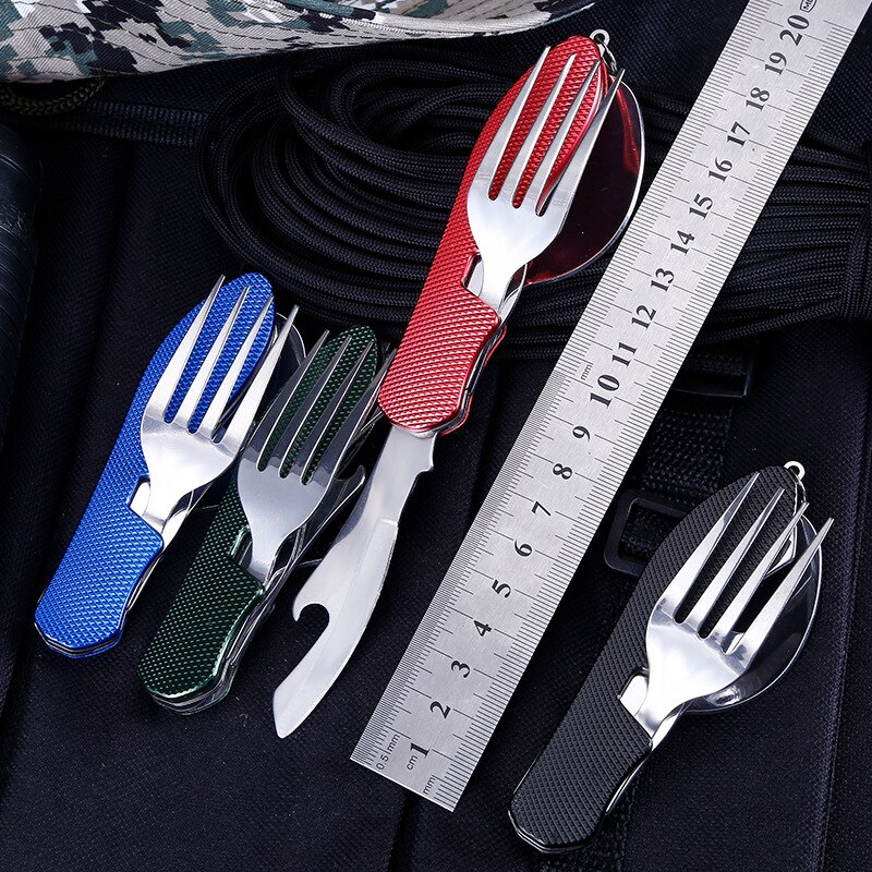 Portable multi tool cutlery multitool flatware utensil bottle can opener fold Spork fork tableware Picnic camp spoon knife