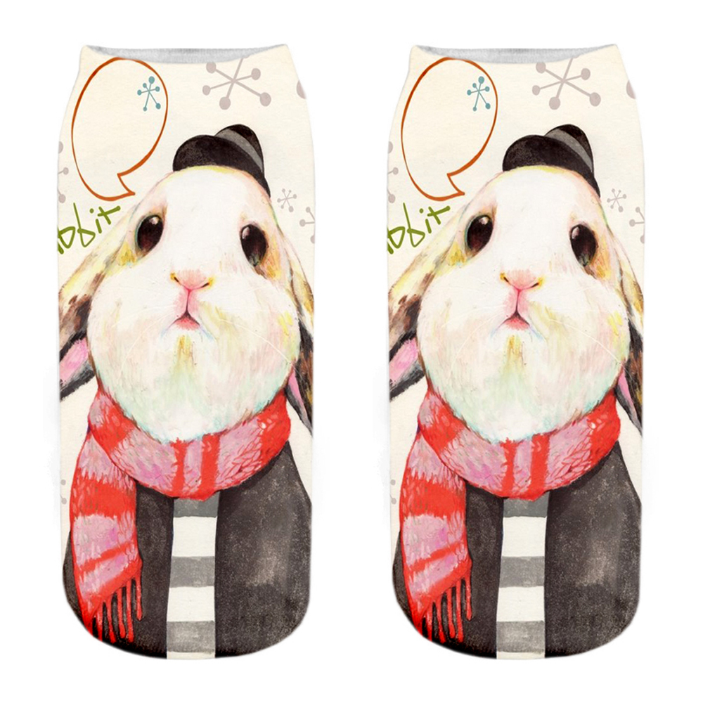 Chaussettes unisexes mignonnes Happy Funny Bunny 03/Life, impression 3D, créative, Harvey Cake Rabbit, rinçage court Sokken, , 1 paire: Bleu