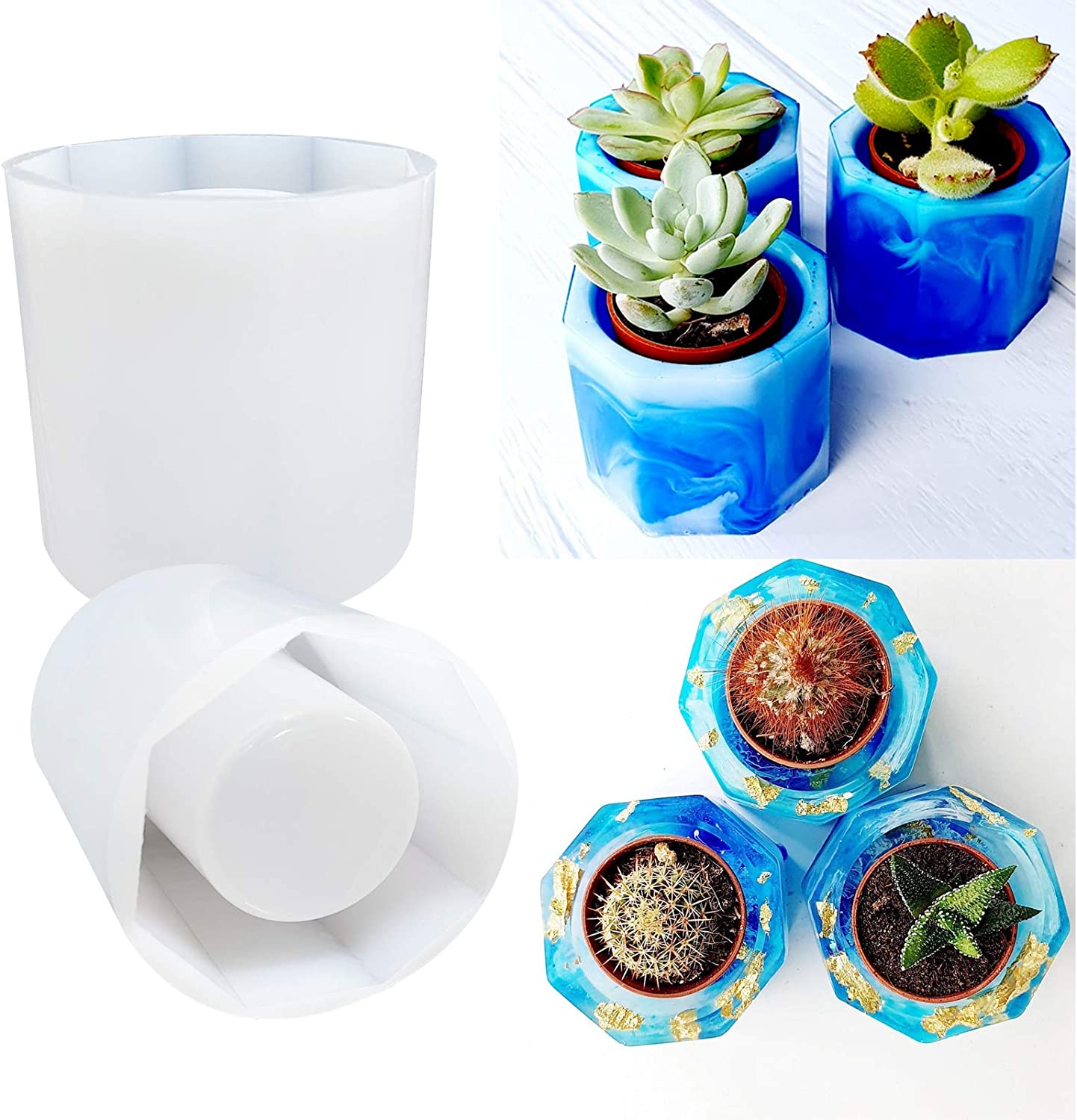 DIY Crystal Cement Mold Making Succulent Plant Flower Pot Resin Mold for Garden Planter Candle Pen Holder Crafts Base Home Decor