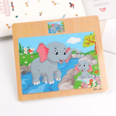 Wooden animal jigsaw baby puzzle children puzzles 3d baby enlightenment early educational toys funny game for kids toddler baby: Elephant