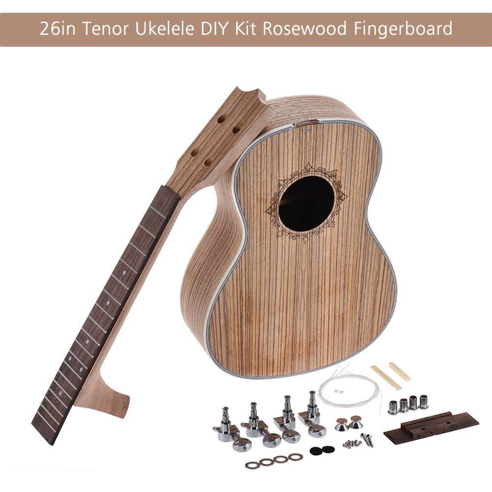 26in Ukulele DIY Kit Tenor Ukelele DIY Kit Hawaii Guitar Rosewood Fingerboard with Pegs String Bridge Nut