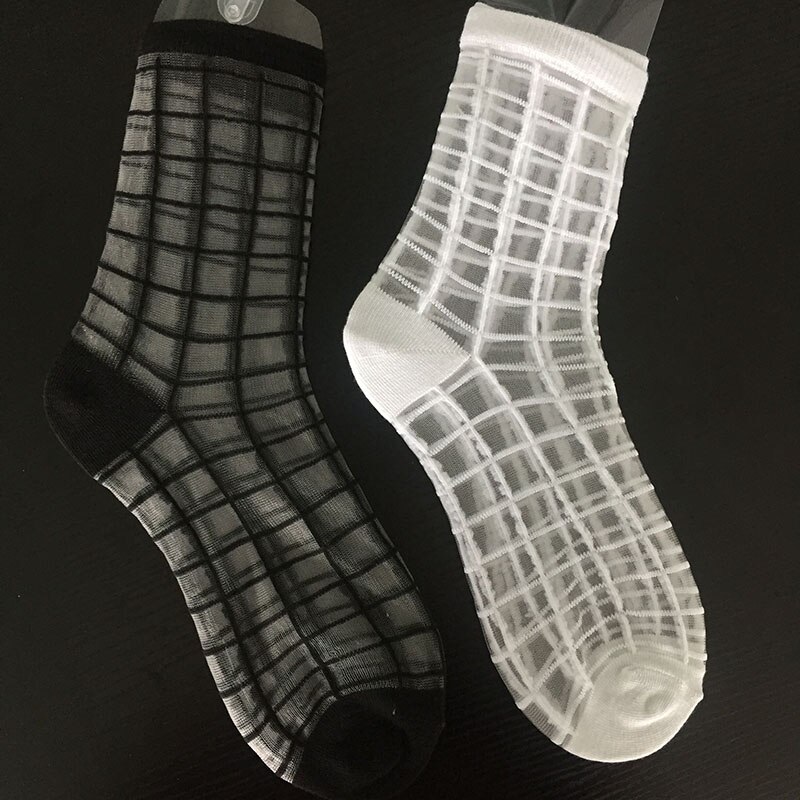 4 Pairs/lot Women Ankle Socks Ladies Pure Silk Short Lace Korean Sock Female Cheap Women's Transparent Crystal Sock White: 2White E 2Black E