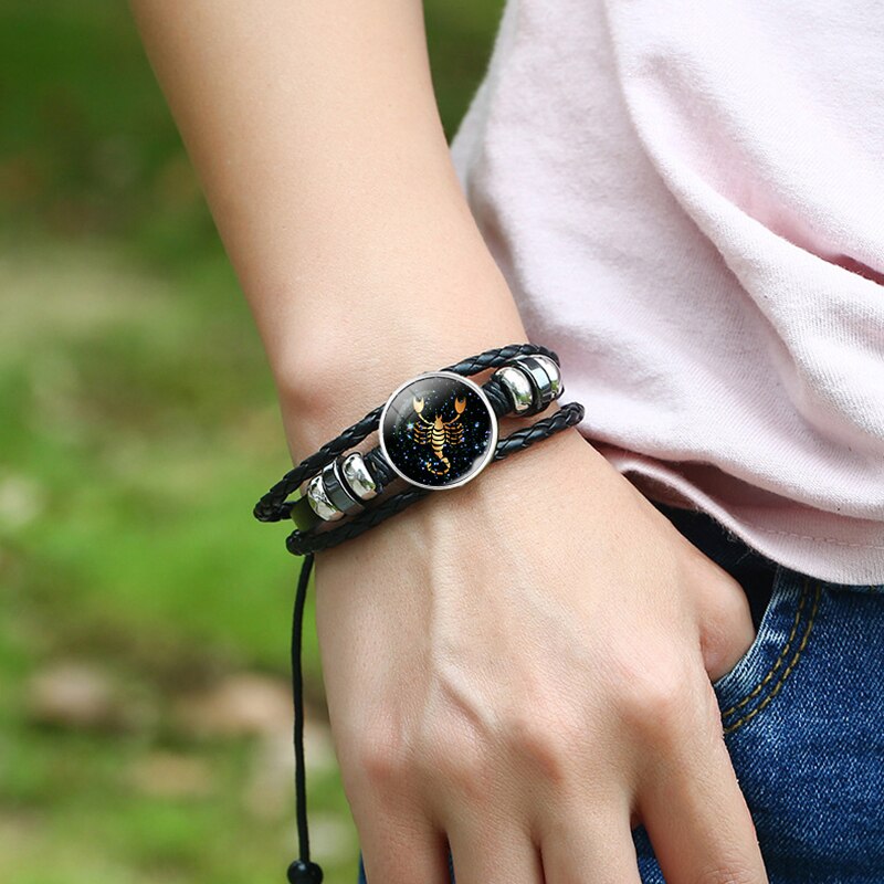 Scorpion Armband Schorpioen Sieraden Lichtgevende Schorpioen Sterrenbeeld Gevlochten Lederen Armband