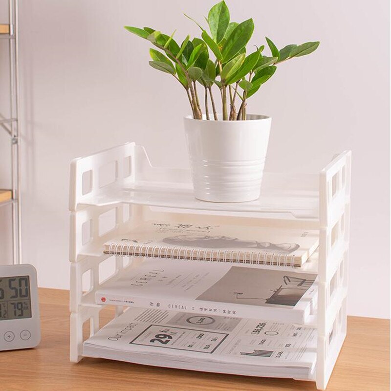2 Layers/set White File Tray Office Organizer Desktop Plastic Book Holder Magazine Rack A4 Paper Document Trays Desk Organizer