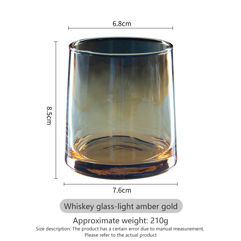 Whiskey Glass, Kitchen Heavyweight Water Glass,Ins Wind ,6 Colour, Water Cup, Juice Glass ,Wine Glass ,Drinking Cup: Light amber gold