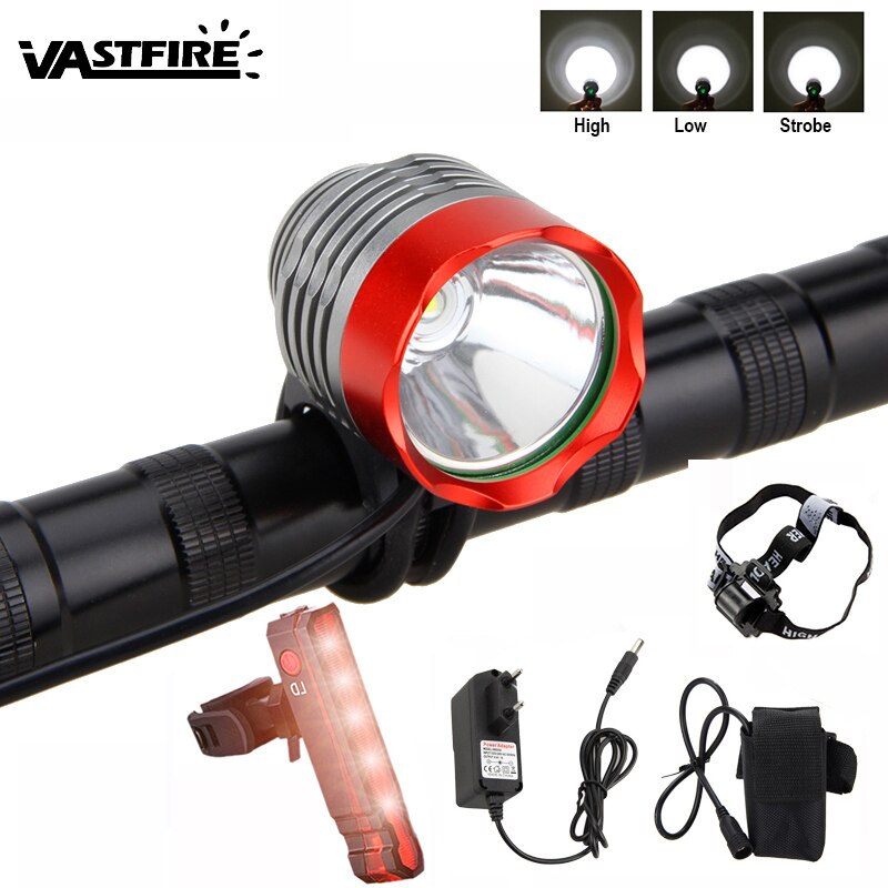 2 In 1 Koplamp Fiets Lamp 8000 Lumen Xm-L T6 Led Fietslicht Voor Hoofdlamp Bike Koplamp + Batterij + Lader + Hoofdband: With Laser Taillight