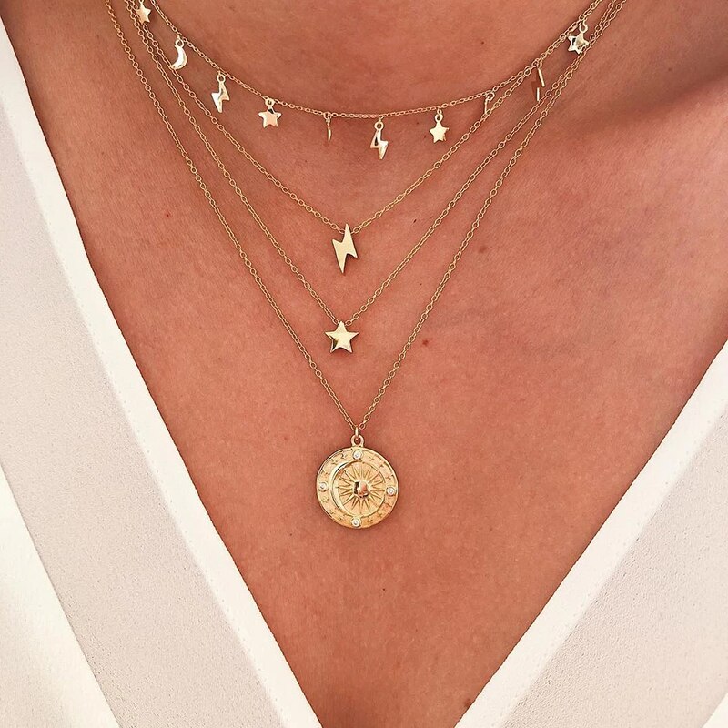 Collane con ciondolo con ciondolo a forma di bullone a forma di stella in argento Sterling 925 per donna collana a catena sottile girocollo impilabile gioielleria raffinata