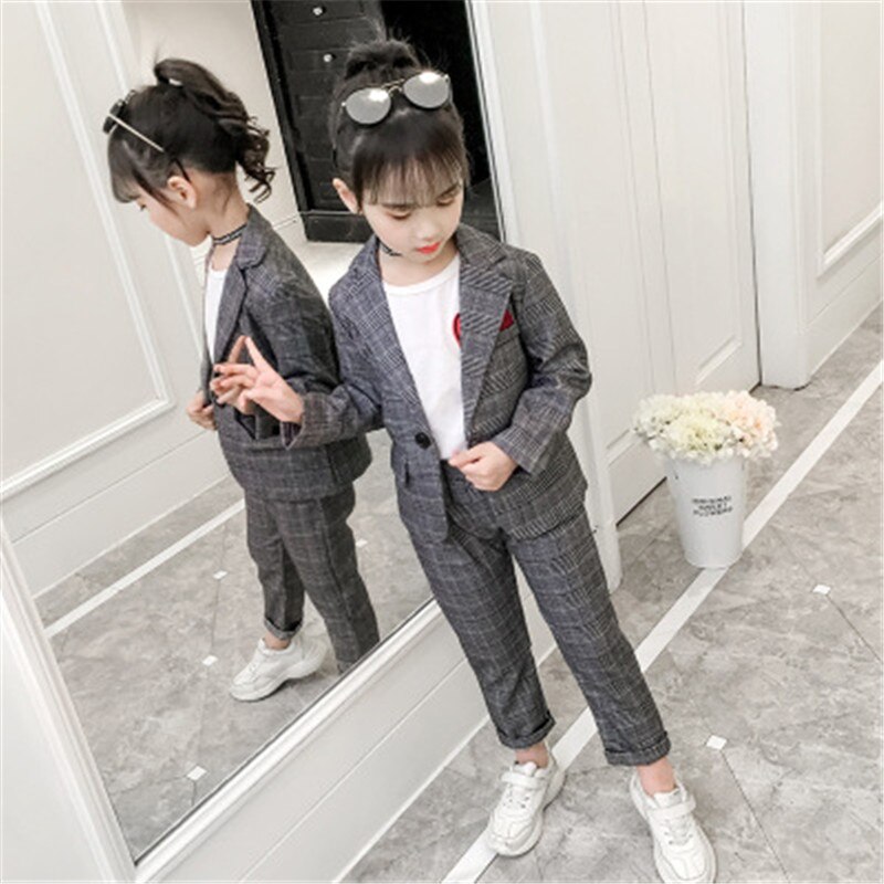 Conjunto de ropa a cuadros para niñas, chándal, uniforme escolar, traje