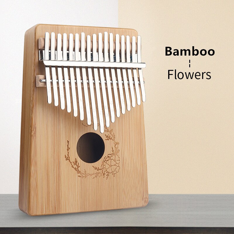 Kalimba 17 Keys Kalimba Bamboo Beginner Thumb Piano With Accessory Instructions Tuning Hammer Musical Instrument: Flower