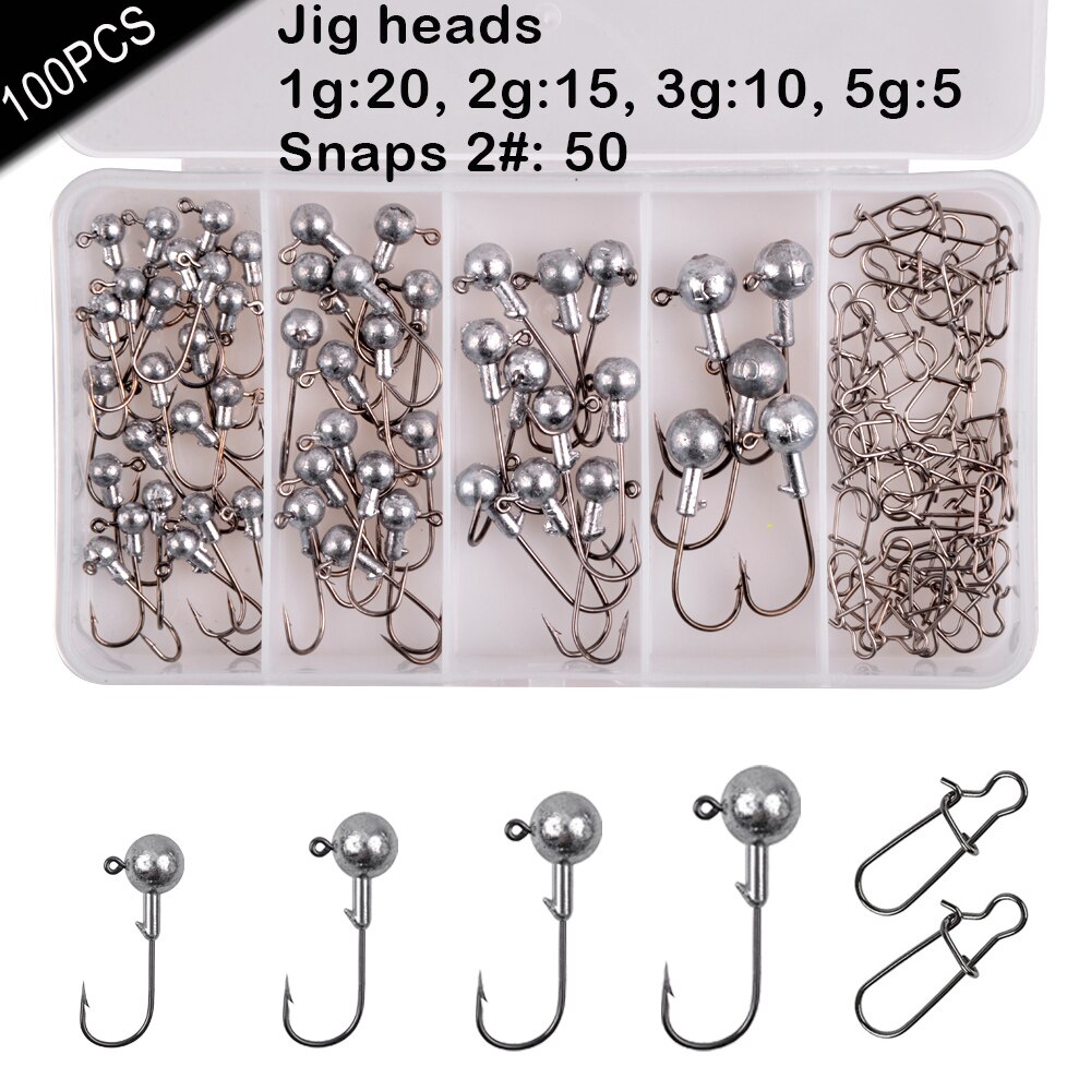 100/58/20Pcs Lead Jig head Crank Fishing hooks Jigging head Soft worm bait Trout Bass Leader Jigs Rig Saltwater Barbed Fishhooks: 100PCS
