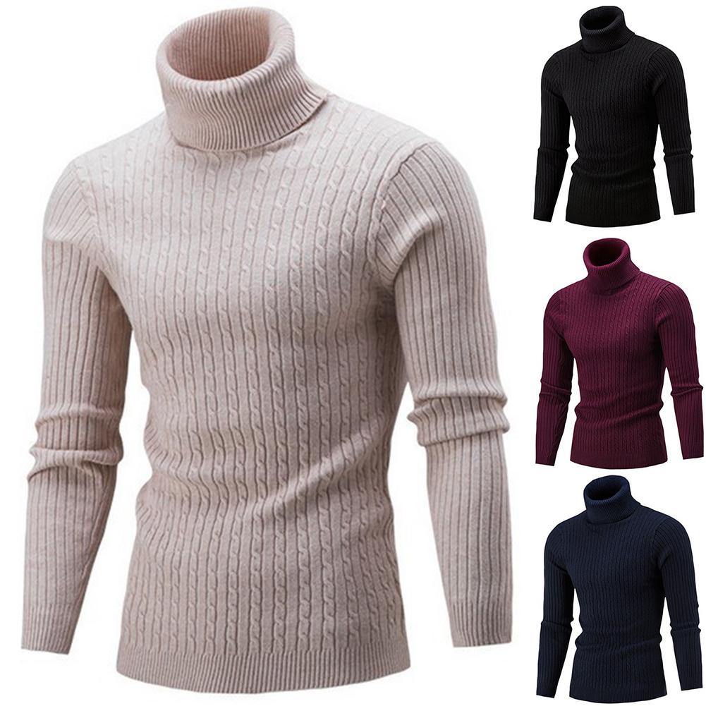 Heren coltrui effen kleur lange mouwen gebreide trui pullover top