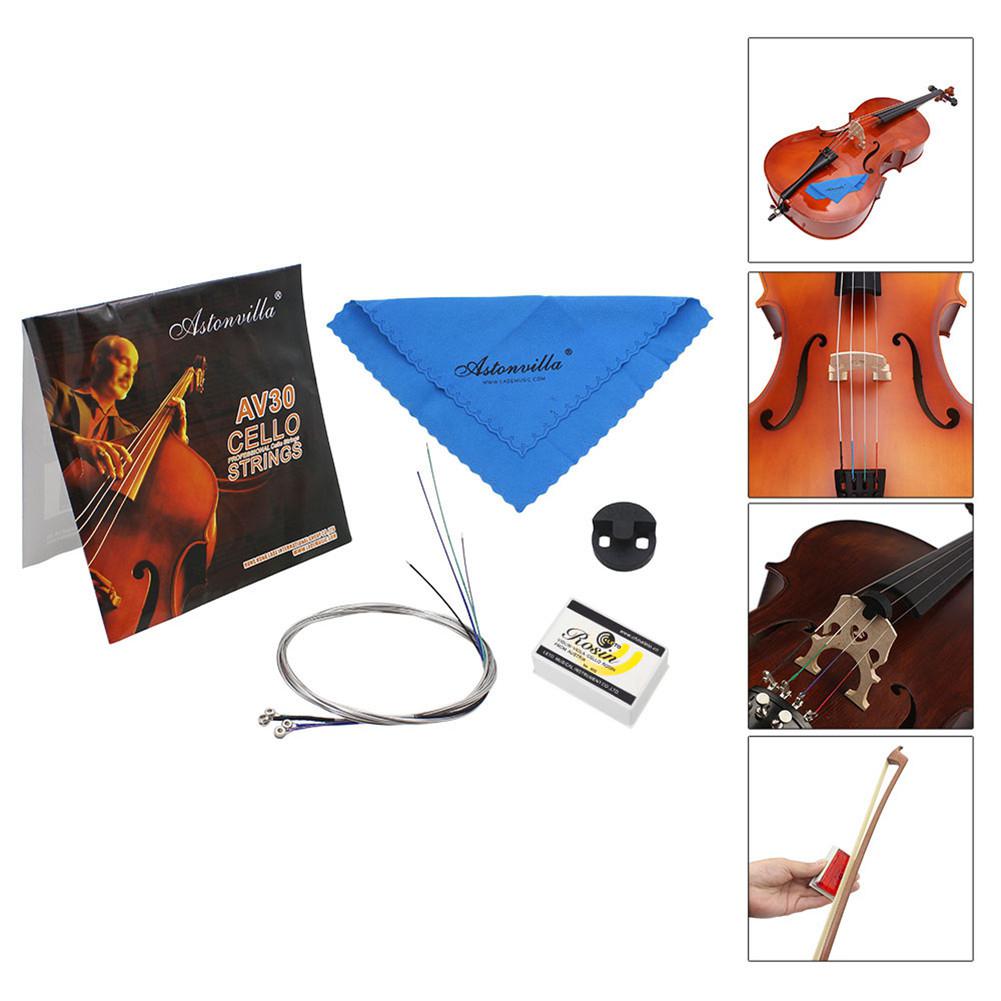 4pcs/set Cello Accessories steel wire Cello String+pure cotton Wiper+Rosin+Muffler Cello Accessories Stringed Musical Instrument: Default Title