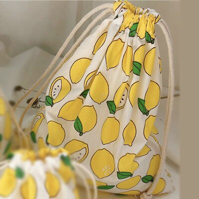 Portable Women Drawstring Bags Handmade Cotton Linen Ladies Storage Package Bag Avocado Small Travel Cloth Pouch: Lemon L
