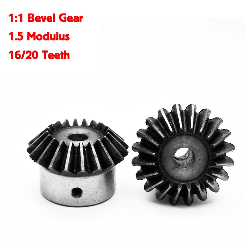 2Pcs 1:1 Bevel Gear 1.5 Modulus 16/20 Teeth ID= 6mm/8mm/10mm/12mm 90 Degree Steel Gears With Screws