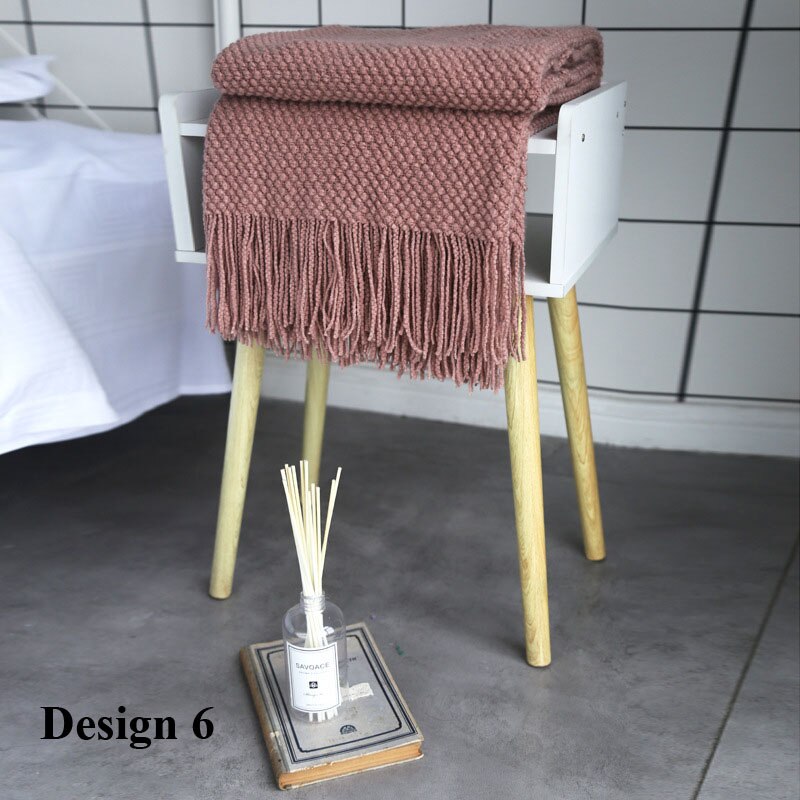 Frynser dusker elegant morandi farge nordisk strikketeppe sengeteppet lenestol sofa kaste: design 6