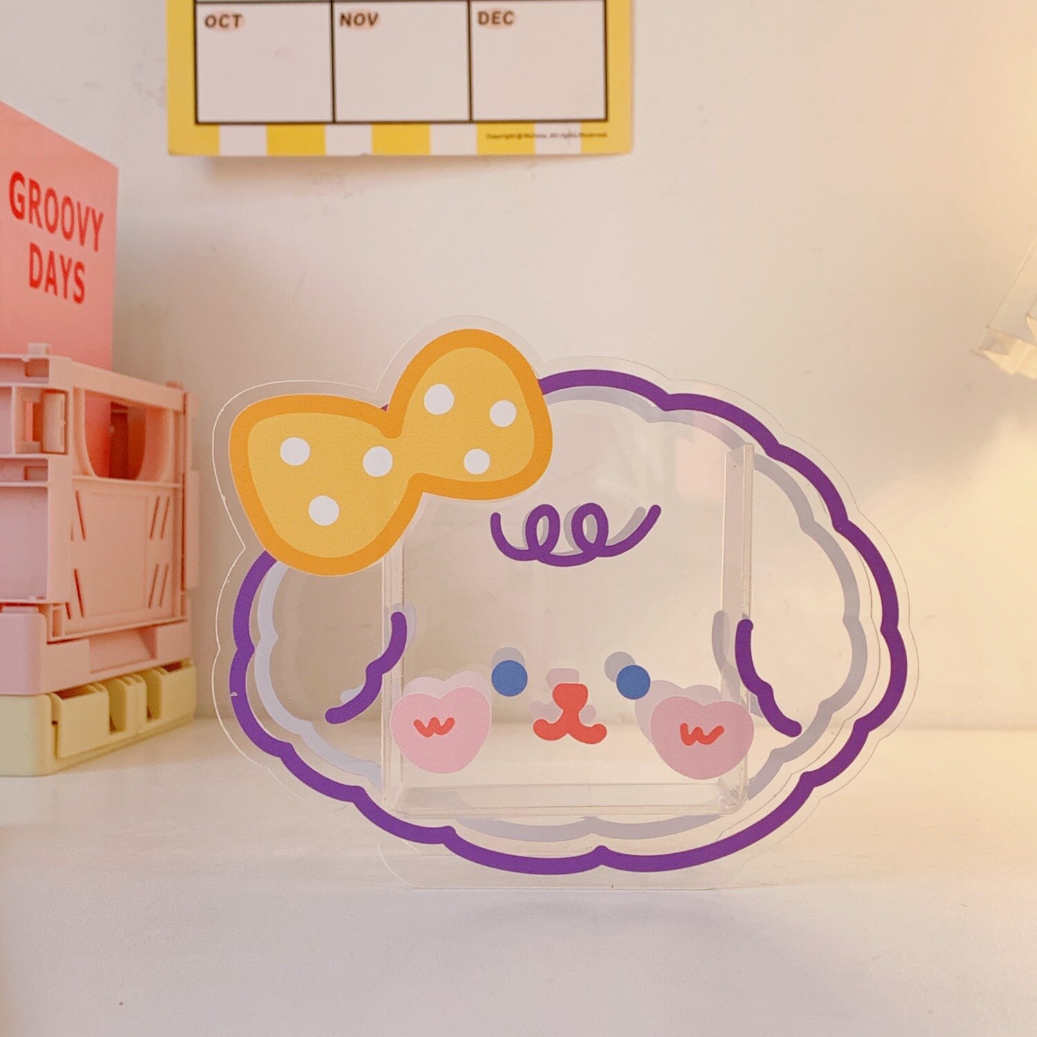 Organizador Kawaii para bolígrafos, caja de almacenamiento bonita, creativa, de acrílico, para decoración de escritorio, transparente, para estudiantes: Cute milk dog