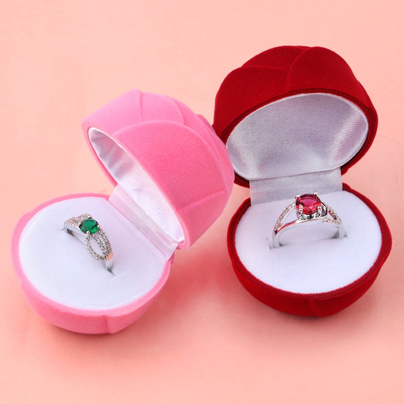 1 Piece Pink/Red Rose Flower jewelry Box Velvet wedding Ring box Necklace Display Box Container Case for Jewelry Packaging