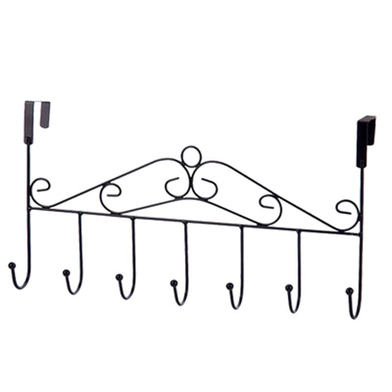 Over Deur Metalen Hanger Beugel 7 Haken Handdoek Hoed Kapstokken Opknoping Opbergrek Overdoor Organizer Accessoires: Black