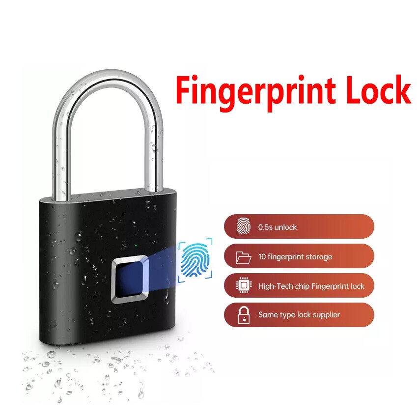 Smart Biometric Thumbprint Door Padlocks Rechargeable Door Lock Fingerprint Smart Padlock USB Keyless Quick Unlock
