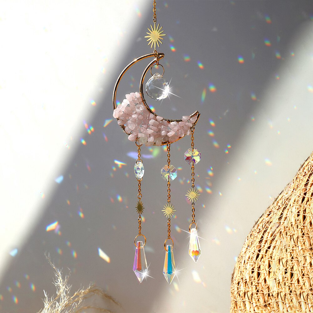 Atrapamoscas de Metal para decoración de pared, Prisma de bola de cristal, Luna, artesanía de arcoíris para ventana de coche, cristales colgantes para jardín: suncatcher  MS060