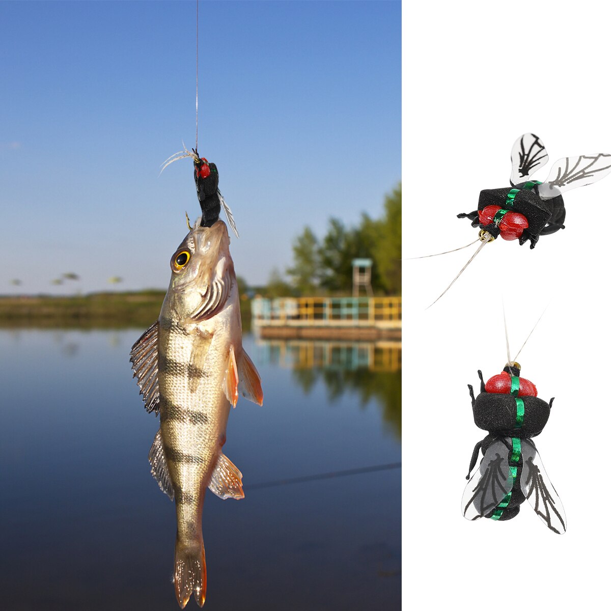 Lakes Fishing Lures Bionic Bee Lifelike Insect Decoy with Buoyancy Bait Hook: Default Title