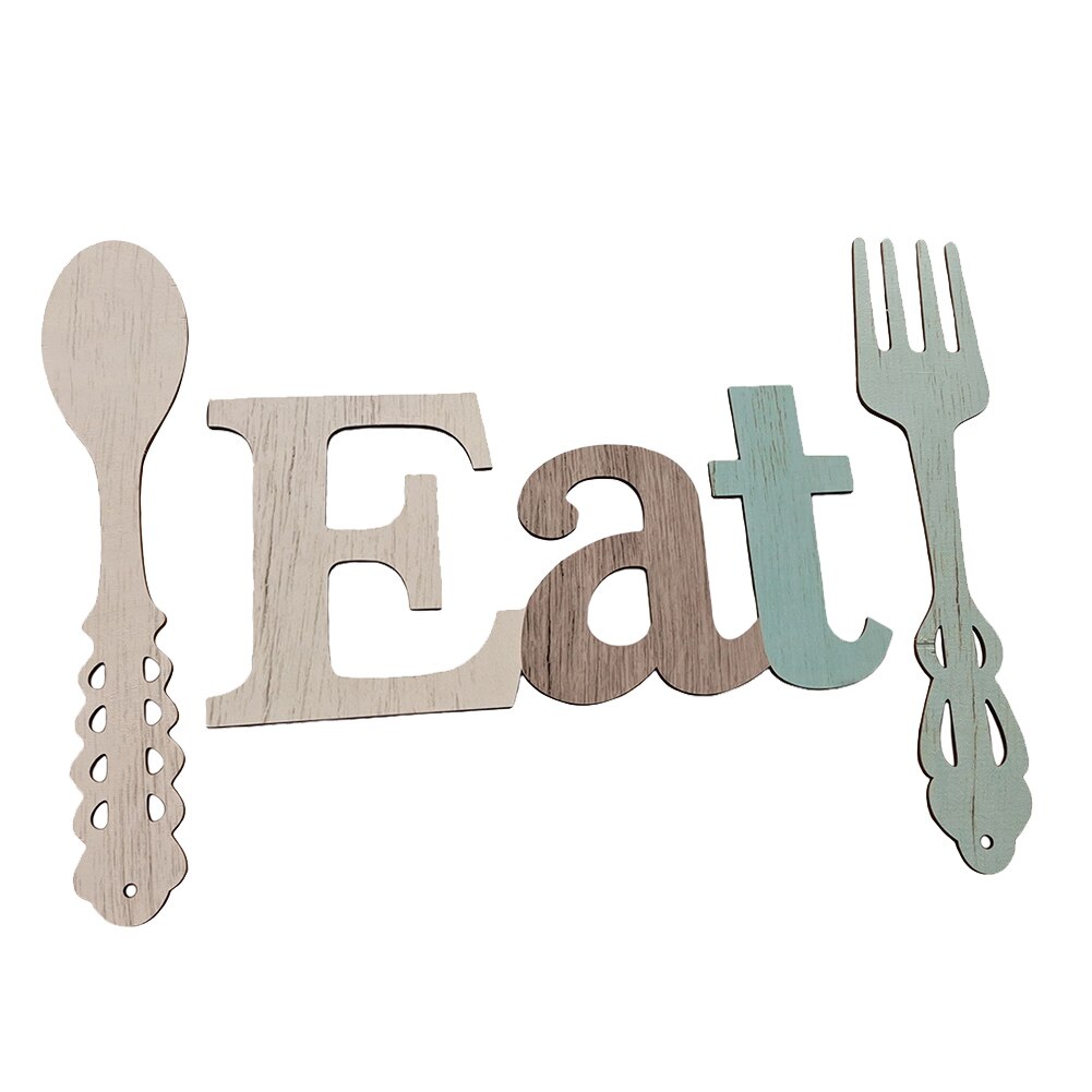 Fork Spoon Eat Sign Set Cafe Restaurant Rustic Wood Farmhouse With Screws Home Kitchen Bar Easy Install Wall Hanging Plaque DIY