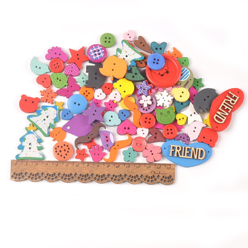 Botones de madera pintada para ropa DIY para niños, botones para manualidades, accesorios de costura, M2471 decoración del hogar, 30 Uds.