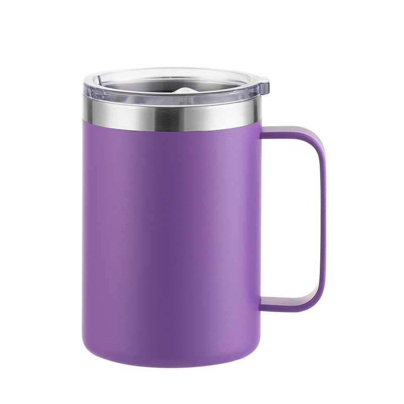 Nueva taza de café de acero inoxidable de doble pared, taza de té de 12oz y 16oz, 350ml, 450ml, termo aislado, tazas al vacío con mango: Púrpura / 401-500 ml