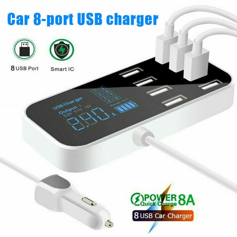 8 Poorten Usb Car Charger Hub Qc 3.0 Quick Charger Met Lcd Voltage Display Meerdere USB3.0 Opladen Dock Station Voor mobiele Telefoon