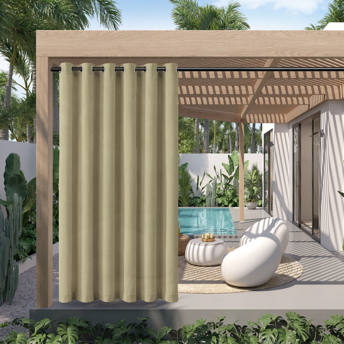 1 szt., wodoodporna zasłona Polyster na zewnątrz, odporna na warunki atmosferyczne kurtyna górna na ganek, pergola, Cabana, dekoracja patio