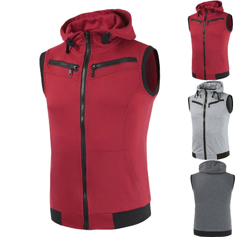gilet hommes solide pulls à capuche sans manches Cardigans veste automne printemps Zipper poches hommes gilet décontracté gilet hauts