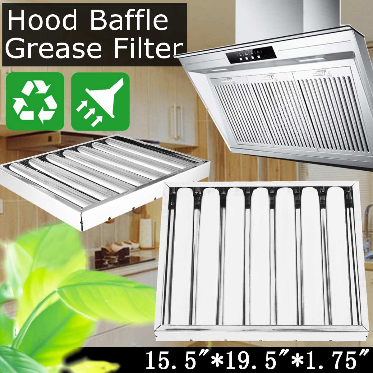 40x50x5cm Hood Baffle Grease Filter Stainless Steel Kitchen Equipment Smoke lampblack machine Grease Filter