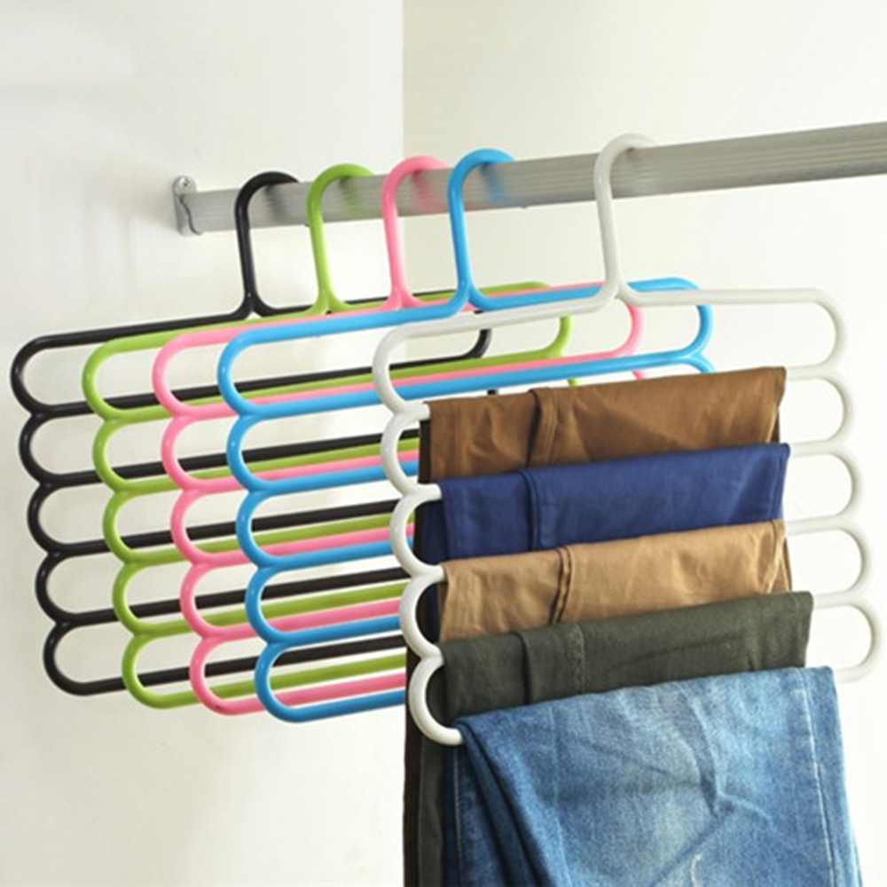 1pc multi-purpose fem-lags bukser bøjle binde håndklæder tøjstativ pladsbesparende hjem organisering