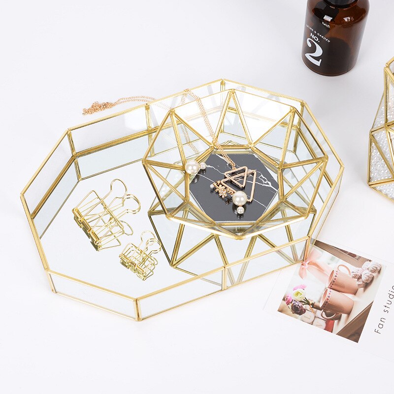 Glass Mirror Tray Storage Baskets Box Home Desktop Organizer Storage Tray Jewelry Necklace Display Tray Dessert Fruit Plate