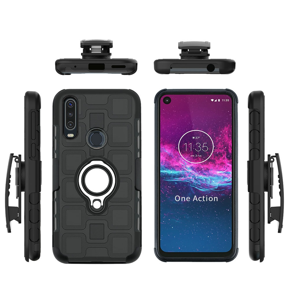 Metalen ring riemclip holster telefoonhoesje voor motorola moto one action hoesje magneet autohouder voor motorola one 1 action hoesje