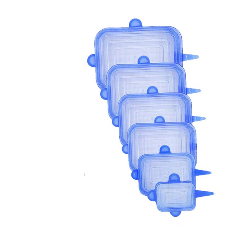 Couvercle alimentaire en Silicone, 12 pièces, rectangulaire, réutilisable, extensible, ajustable: Black / 6PCS