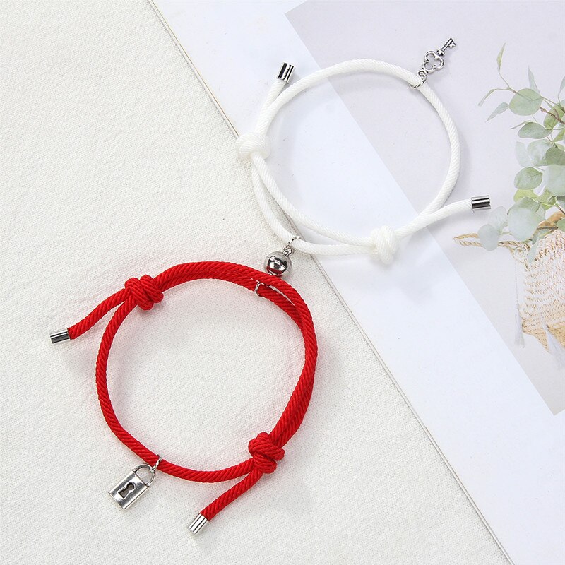 Mode Key Lock Metaallegering Paar Armband Magneet Attractie Beste Vriend Verstelbare Touw Armbanden Voor Vrouwen Mannen Sieraden: O