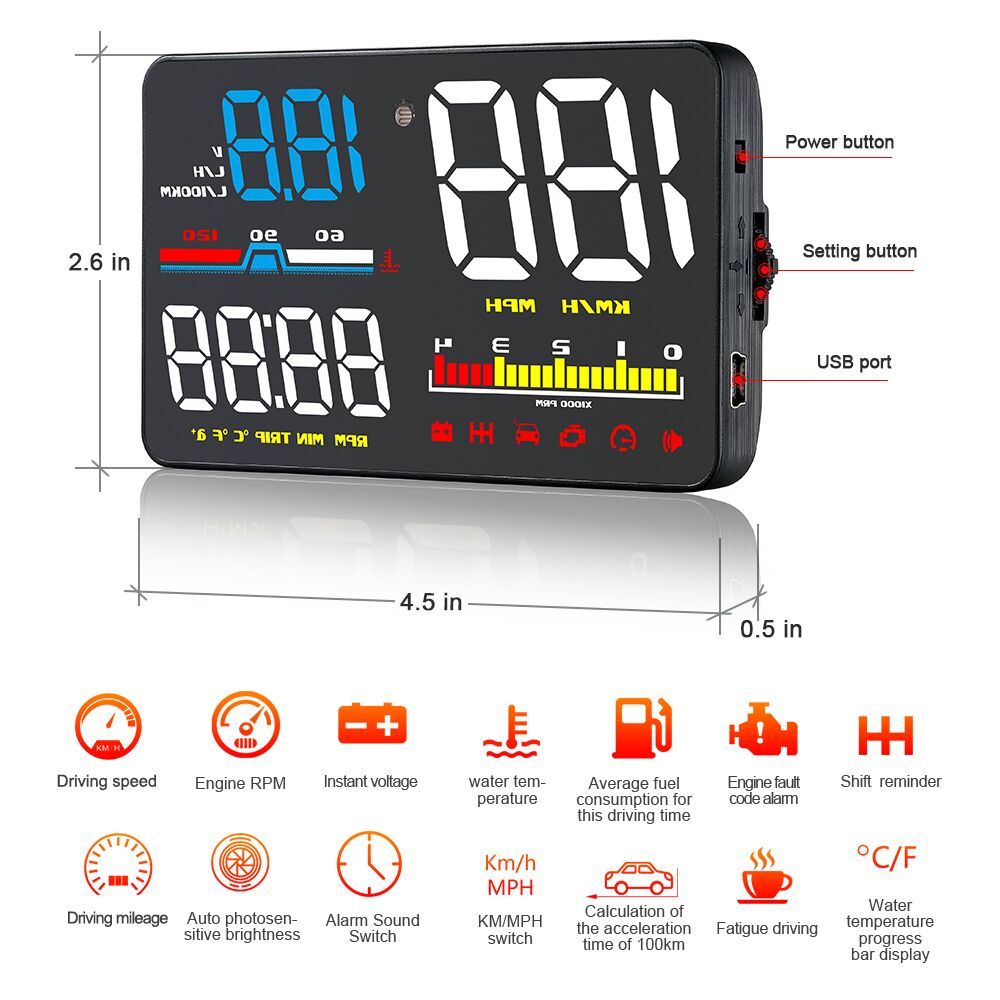 Auto Head Up Display D5000 OBD2 Diagnose Werkzeug HUD Digitale Sicherheit Alarm Tachometer Windschutzscheibe Bildschirm Projektor Tachometer