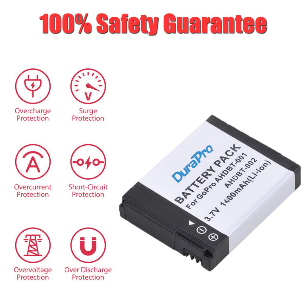 DuraPro 1400mAH AHDBT-001 AHDBT-002 Camera Battery+USB Dual Charger for GoPro Hero 1 2 Go pro Hero 1 2 1080p 960 NIB Camera